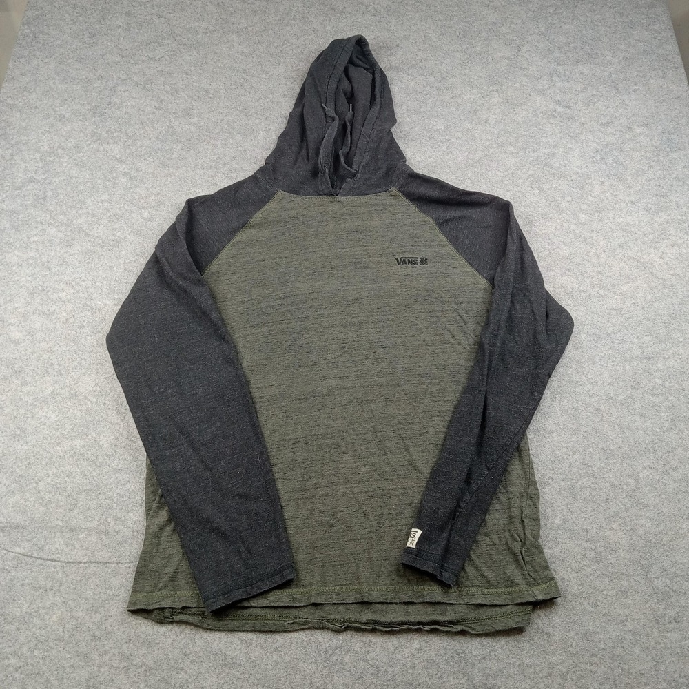 Vans Hoodie Mens Medium Green Lightweight Jersey Raglan Pullover Shirt Logo